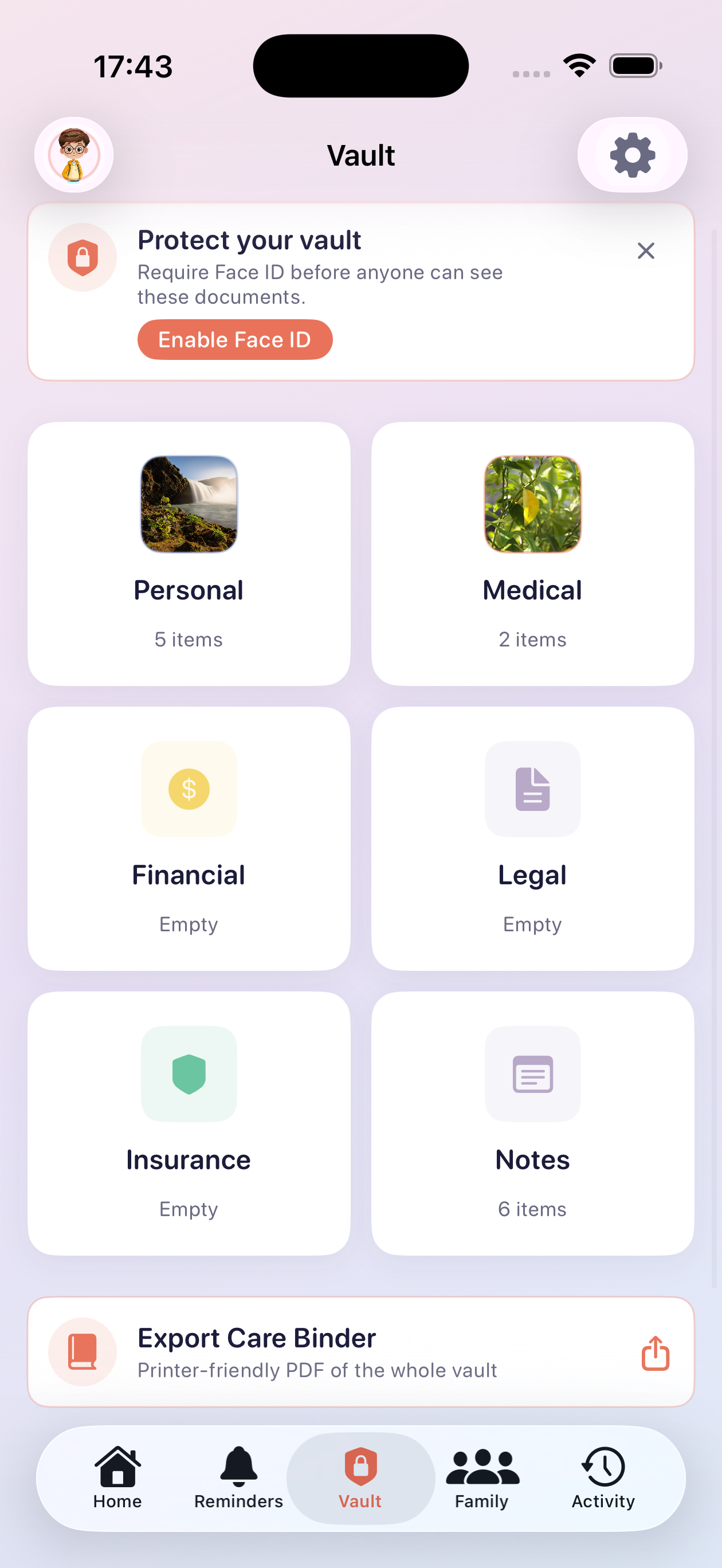 Private vault with encrypted medical and legal documents